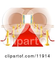 Red Carpet Leading To Double Doors Clipart Illustration