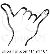 Clipart Of A Black And White Hand Gesturing Shaka Royalty Free Vector Illustration
