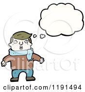 Cartoon Of A Boy Wearing A Scarf Thinking Royalty Free Vector Illustration