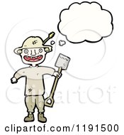 Cartoon Of A Man With A Shovel Thinking Royalty Free Vector Illustration by lineartestpilot