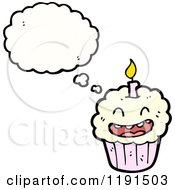 Cartoon Of A Birthday Cupcake Speaking Royalty Free Vector Illustration by lineartestpilot