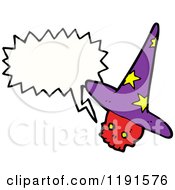 Cartoon Of A Skull Wearing A Witch Hat Speaking Royalty Free Vector Illustration