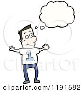 Cartoon Of A Man Thinking And Wearing A Shirt With The Number 1 Royalty Free Vector Illustration
