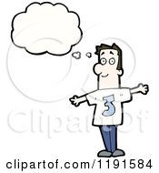 Cartoon Of A Man Thinking And Wearing A Shirt With The Number 3 Royalty Free Vector Illustration