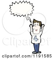 Cartoon Of A Man Wearing A Shirt With The Number 4 Speaking Royalty Free Vector Illustration