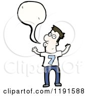 Cartoon Of A Man Wearing A Shirt With The Number 7 Speaking Royalty Free Vector Illustration