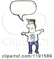 Cartoon Of A Man Wearing A Shirt With The Number 8 Speaking Royalty Free Vector Illustration