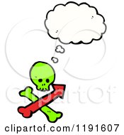Cartoon Of A Skull And Directional Arrow Thinking Royalty Free Vector Illustration