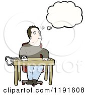 Cartoon Of A Man At A Computer Desk Thinking Royalty Free Vector Illustration