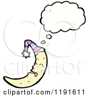 Cartoon Of A Moon In A Night Cap Thinking Royalty Free Vector Illustration