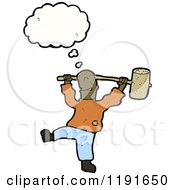 Cartoon Of An African American Man With A Mallet Thinking Royalty Free Vector Illustration