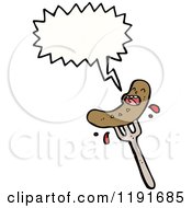 Cartoon Of A Weiner On A Fork Speaking Royalty Free Vector Illustration by lineartestpilot