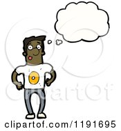 Cartoon Of A Black Man Wearing A Shirt With The Number 0 Thinking Royalty Free Vector Illustration