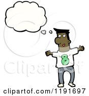 Cartoon Of A Black Man Wearing A Shirt With The Number 8 Thinking Royalty Free Vector Illustration by lineartestpilot