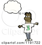 Cartoon Of A Black Man Wearing A Shirt With The Number 3 Thinking Royalty Free Vector Illustration