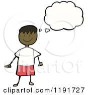 Cartoon Of A Black Stick Boy Thinking Royalty Free Vector Illustration
