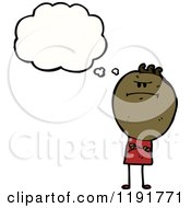 Cartoon Of A Black Stick Boy Thinking Royalty Free Vector Illustration