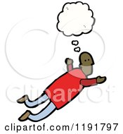Cartoon Of A Flying African American Man Thinking Royalty Free Vector Illustration