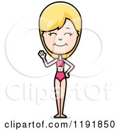 Cartoon Of A Waving Woman In A Swimsuit Royalty Free Vector Clipart by Cory Thoman