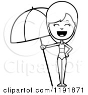 Black And White Woman In A Swimsuit Holding A Beach Umbrella