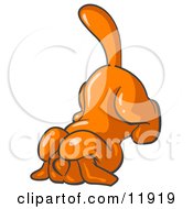Scared Orange Tick Hound Dog Covering His Head With His Front Paws Clipart Illustration