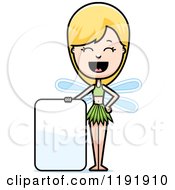 Cartoon Of A Happy Fairy Standing By A Sign Royalty Free Vector Clipart