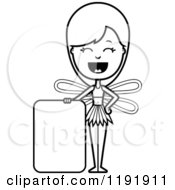 Poster, Art Print Of Black And White Happy Fairy Standing By A Sign