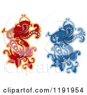 Clipart Of Blue And Red Floral Design Elements Royalty Free Vector Illustration
