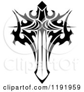 Clipart Of A Black And White Tribal Winged Sword 10 Royalty Free Vector Illustration by Vector Tradition SM