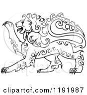 Poster, Art Print Of Black And White Curly Haired Royal Heraldic Lion 2