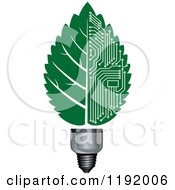 Light Bulb With A Green Vein Leaf And Circuits
