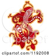 Clipart Of A Red And Orange Floral Design Element Royalty Free Vector Illustration