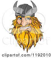 Poster, Art Print Of Happy Blond Male Viking Warrrior Face With A Helmet And Beard