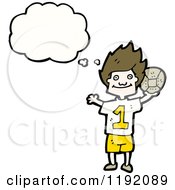 Cartoon Of A Boy Playing Soccer And Thinking Royalty Free Vector Illustration by lineartestpilot
