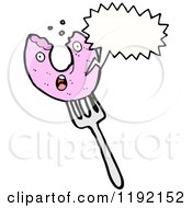 Cartoon Of A Pink Donut On A Fork Speaking Royalty Free Vector Illustration