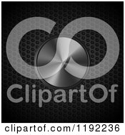 Clipart Of A 3d Metallic Button Over Black Mesh Royalty Free Vector Illustration