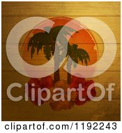 Poster, Art Print Of Sunset With Palm Trees And Hibiscus Flowers On Distressed Wood Panels
