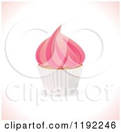 Clipart Of A Cupcake With Pink Frosting And A White Wrapper Over Shading Royalty Free Vector Illustration