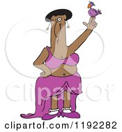 Cartoon Of A Chubby Black Goddess With A Bird On Her Finger Royalty Free Vector Clipart