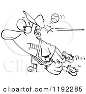 Poster, Art Print Of Black And White Line Art Of A Distracted Baseball Player Getting Whacked In The Head