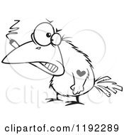 Cartoon Black And White Line Art Of A Bad Crow Smoking A Cigar And Sporting A Heart Tattoo Royalty Free Vector Clipart by toonaday
