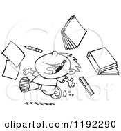 Poster, Art Print Of Black And White Line Art Of A Happy Boy Throwing Supplies On The Last Day Of School