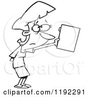Cartoon Black And White Line Art Of A Nervous Businesswoman Submitting A File Royalty Free Vector Clipart