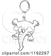 Poster, Art Print Of Black And White Line Art Of A Scared Elephant Floating With A Blue Balloon