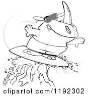 Poster, Art Print Of Black And White Line Art Of A Surfing Rhino Riding A Wave