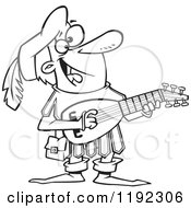 Cartoon Black And White Line Art Of A Happy Minstrel Playing An Instrument Royalty Free Vector Clipart