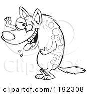 Black And White Line Art Of A Laughing Hyena Slobbering And Holding Up A Paw