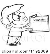 Poster, Art Print Of Black And White Line Art Of A Proud School Boy Holding A Certificate Of Achievement