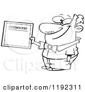 Black And White Line Art Of A Proud Man Holding A Certificate Of Achievement