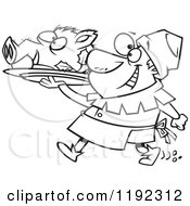 Poster, Art Print Of Black And White Line Art Of A Cheerful Castle Cook Chef Carrying A Pig Head On A Platter